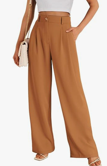 Women Fashion Casual Solid Color High Waist Wide Leg Pants