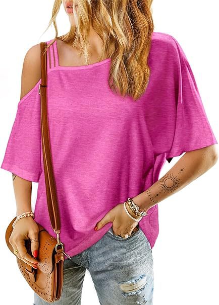 Camiseta informal de verano para mujer, de manga corta, color liso, con fugas