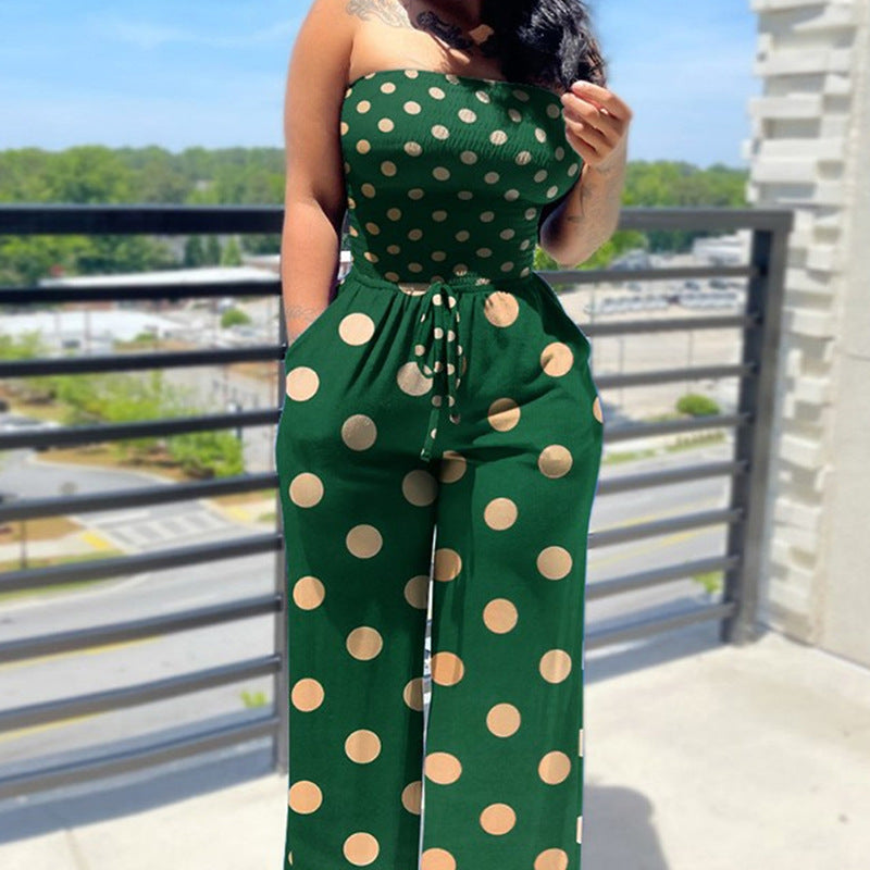 Women Fashion Casual Elegant Printed Sleeveless Slim Fit Lace-Up Jumpsuits