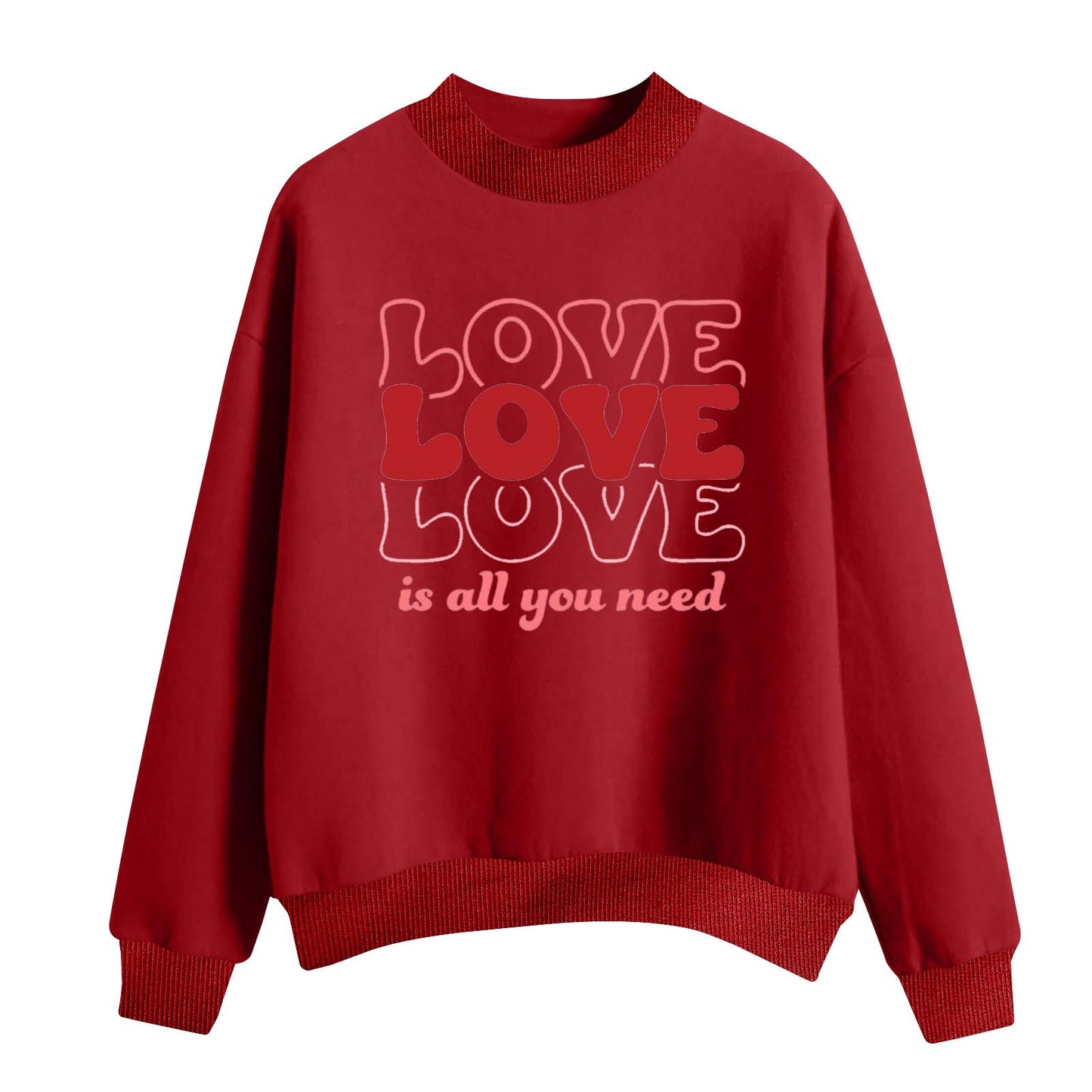 Suéter holgado informal de manga larga con cuello redondo y estampado de letras de amor para mujer para el Día de San Valentín