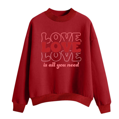 Suéter holgado informal de manga larga con cuello redondo y estampado de letras de amor para mujer para el Día de San Valentín