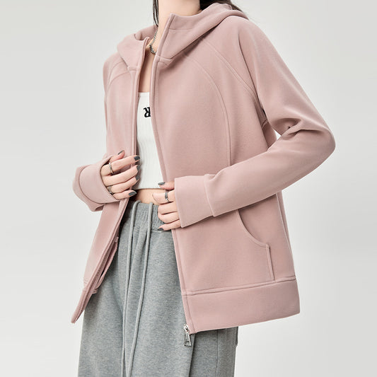 Cárdigan informal holgado de color sólido y grueso para mujer con capucha