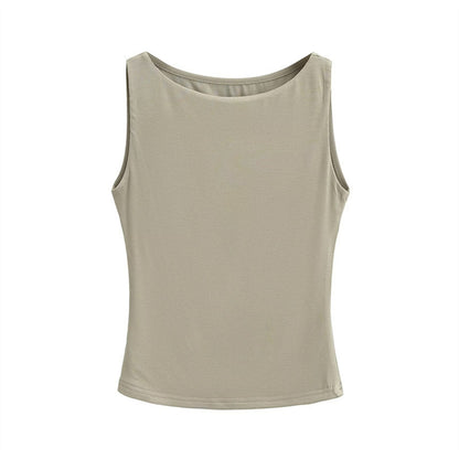 Women Casual Solid Color Sleeveless Slim-Fit Tank Top