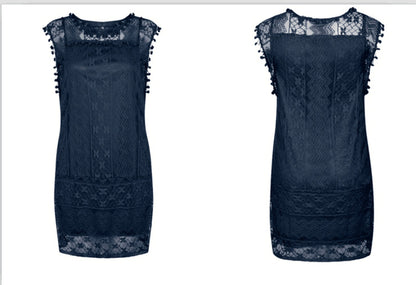 Vestido suelto sin mangas de encaje de color sólido informal de moda para mujer