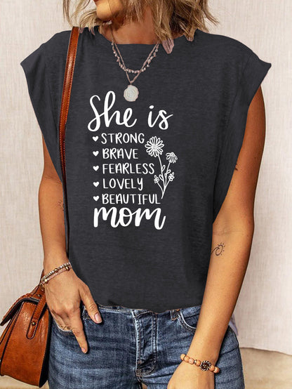 Camiseta informal de verano sin mangas con cuello redondo y estampado de letras del Día de la Madre para mujer