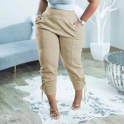 Casual Women Athleisure Solid Color Lace-Up Pants