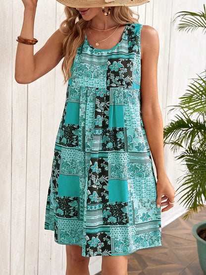 Vestido informal sin mangas con estampado floral a la moda de verano para mujer