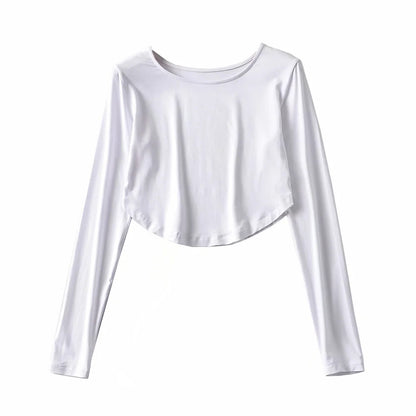 Camiseta corta informal con dobladillo arqueado y abertura para mujer
