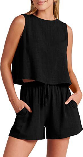 Conjunto de dos piezas formado por camiseta sin mangas y pantalones cortos de cintura alta, para mujer, estilo informal, para vacaciones de verano