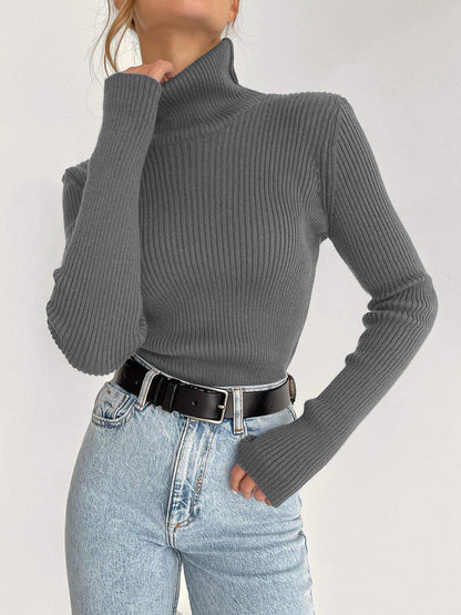 Turtleneck Knitted Sweater Winter Women Basic Casual Slim Pullover Knitwear