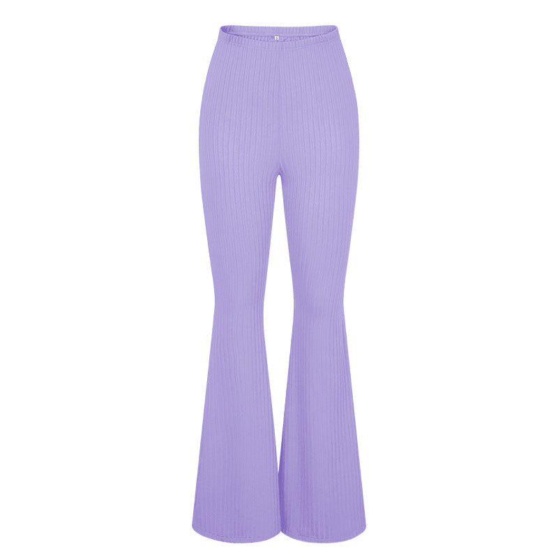 Summer Women Casual Solid Color High Waist Flared Pants