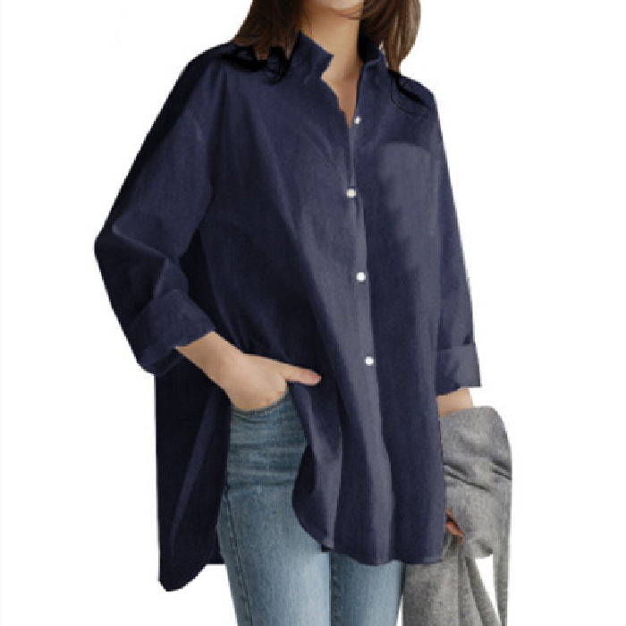 Blusas casuales de manga larga sueltas de color sólido para mujer