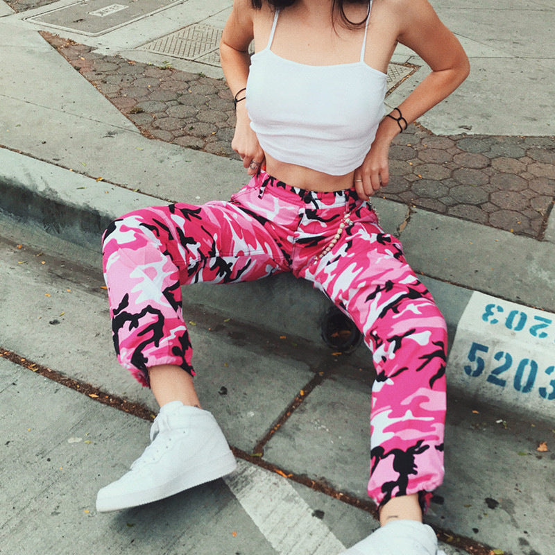Women Autumn Camouflage Cargo Pants Denim Harem Pants Casual Pants