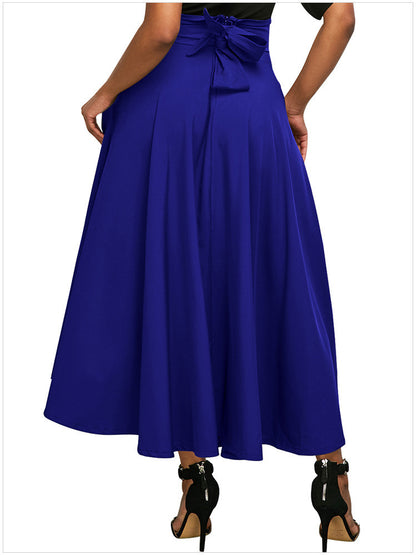 Women Fashion Casual Solid Color High Waist Pocket Pleated Skirt