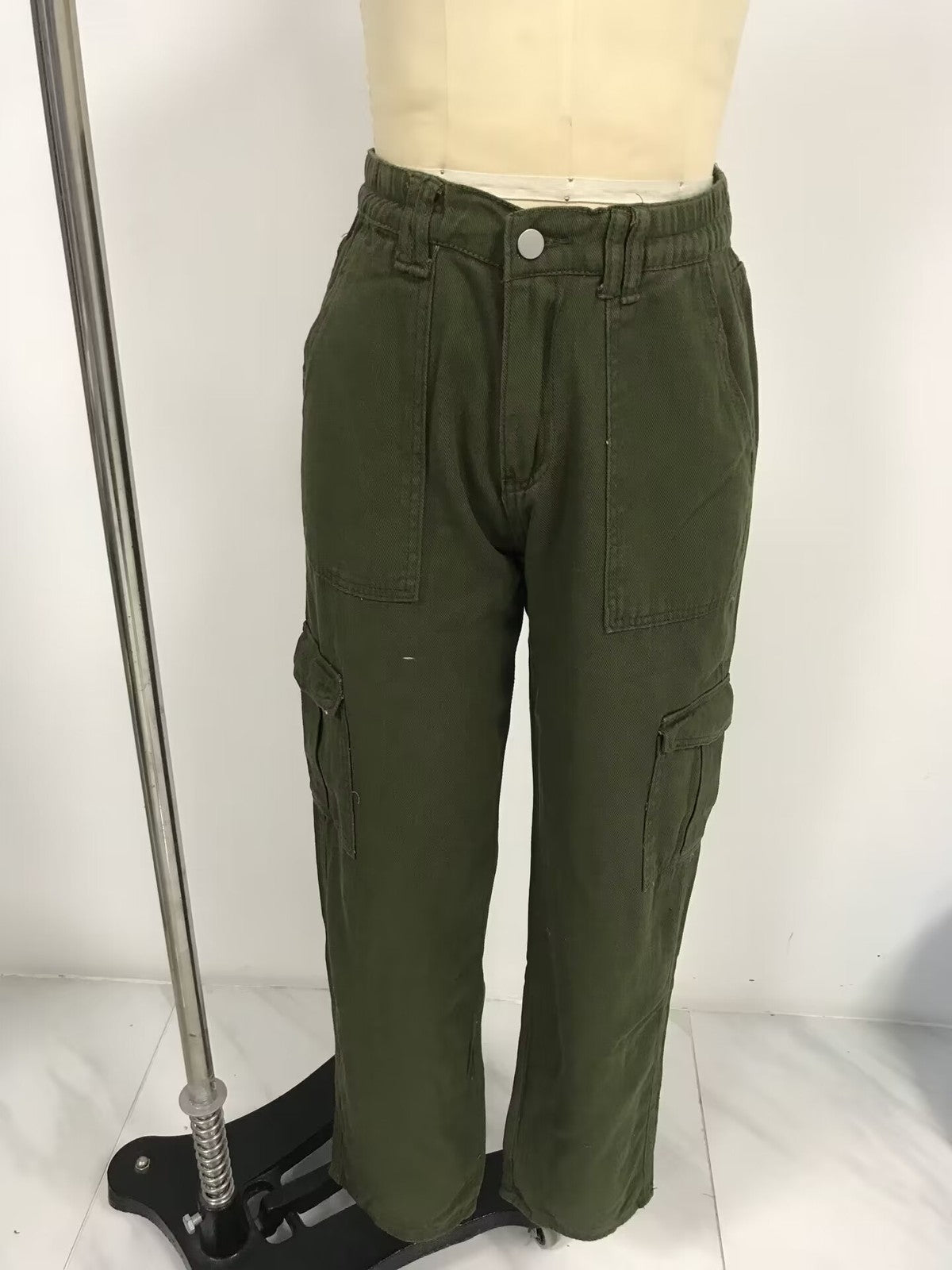 Women Fashion Casual Solid Color High-Waist Multi-Pocket Slim-Fit Pants