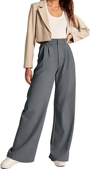 Women Fashion Casual Solid Color High Waist Wide Leg Pants