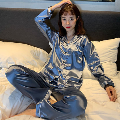 Conjunto de pijama informal de manga larga y pantalón de color liso para mujer