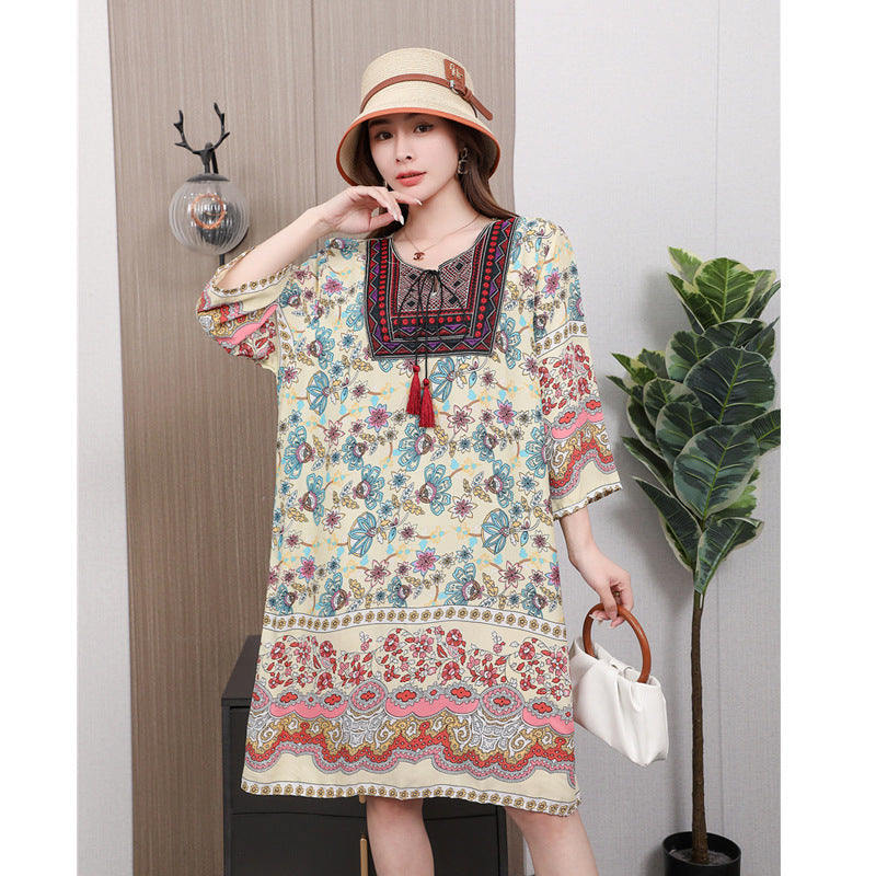 Vestido informal de manga larga con estampado étnico para mujer