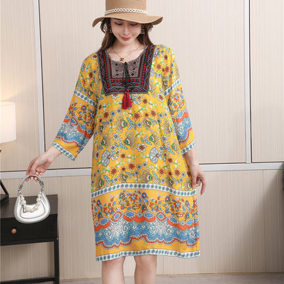 Vestido informal de manga larga con estampado étnico para mujer
