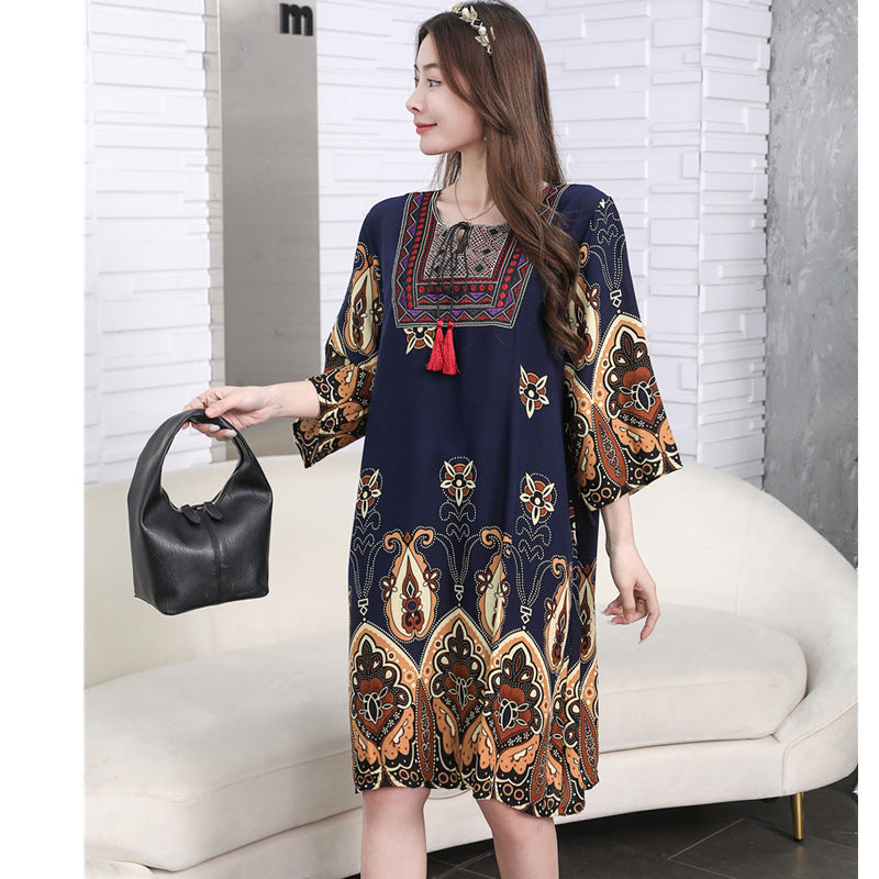 Vestido informal de manga larga con estampado étnico para mujer