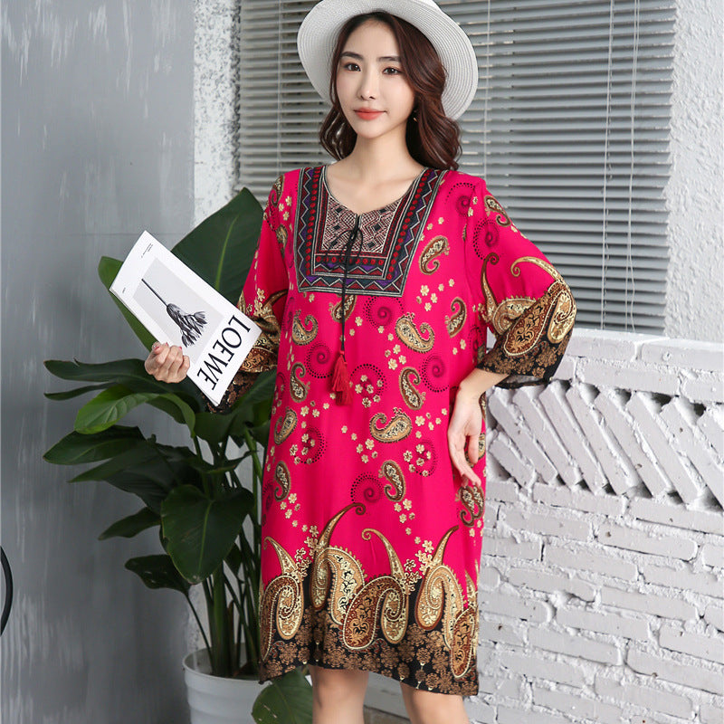 Vestido informal de manga larga con estampado étnico para mujer