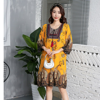 Vestido informal de manga larga con estampado étnico para mujer