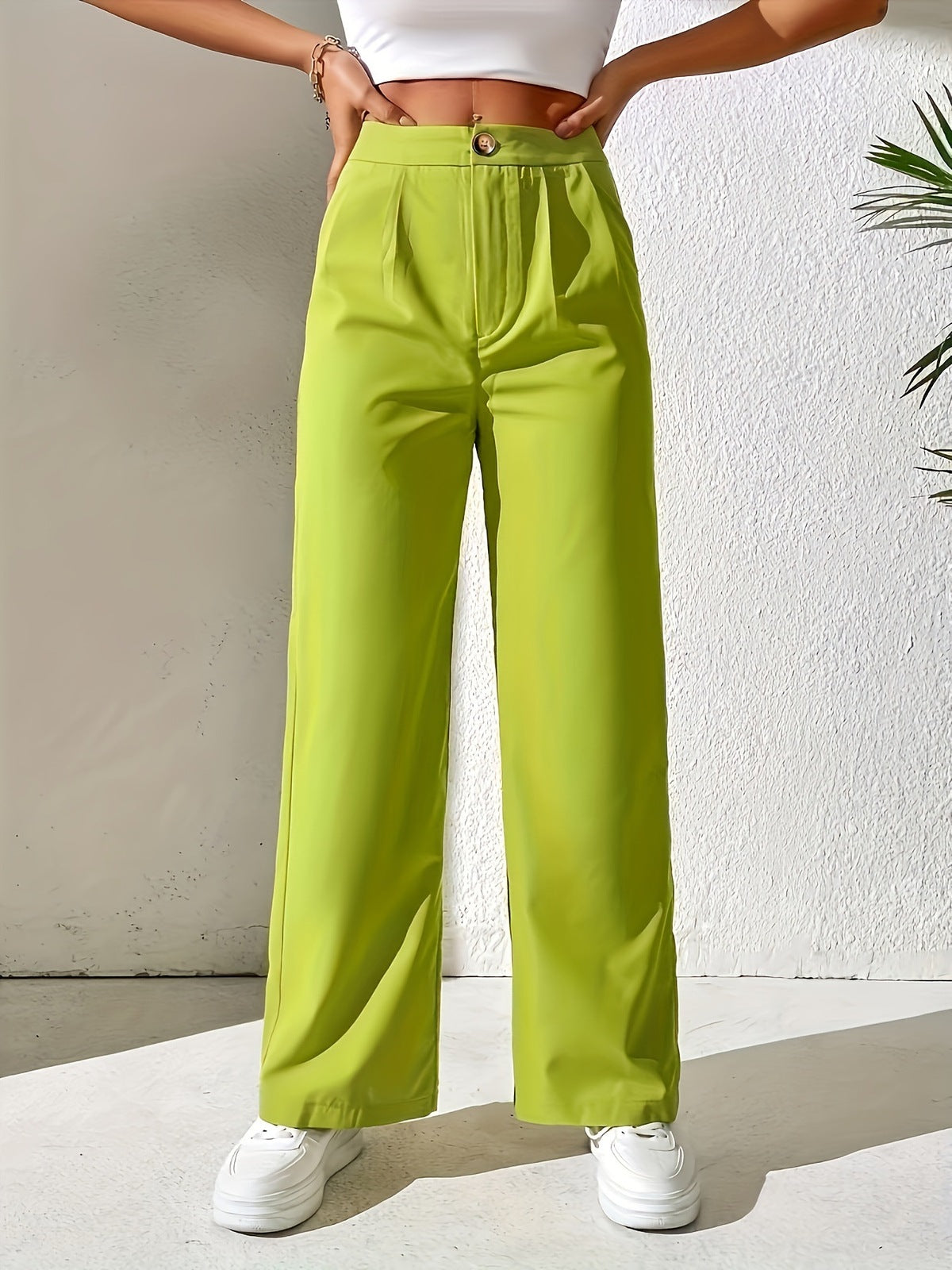 Pantalones rectos holgados con cintura alta y drapeados casuales a la moda para mujer
