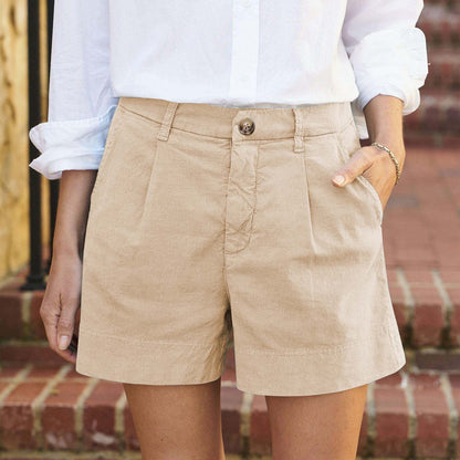 Women Fashion Casual Solid Color Cotton And Linen Shorts