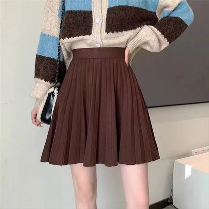 Falda plisada informal de cintura alta con corte A para mujer