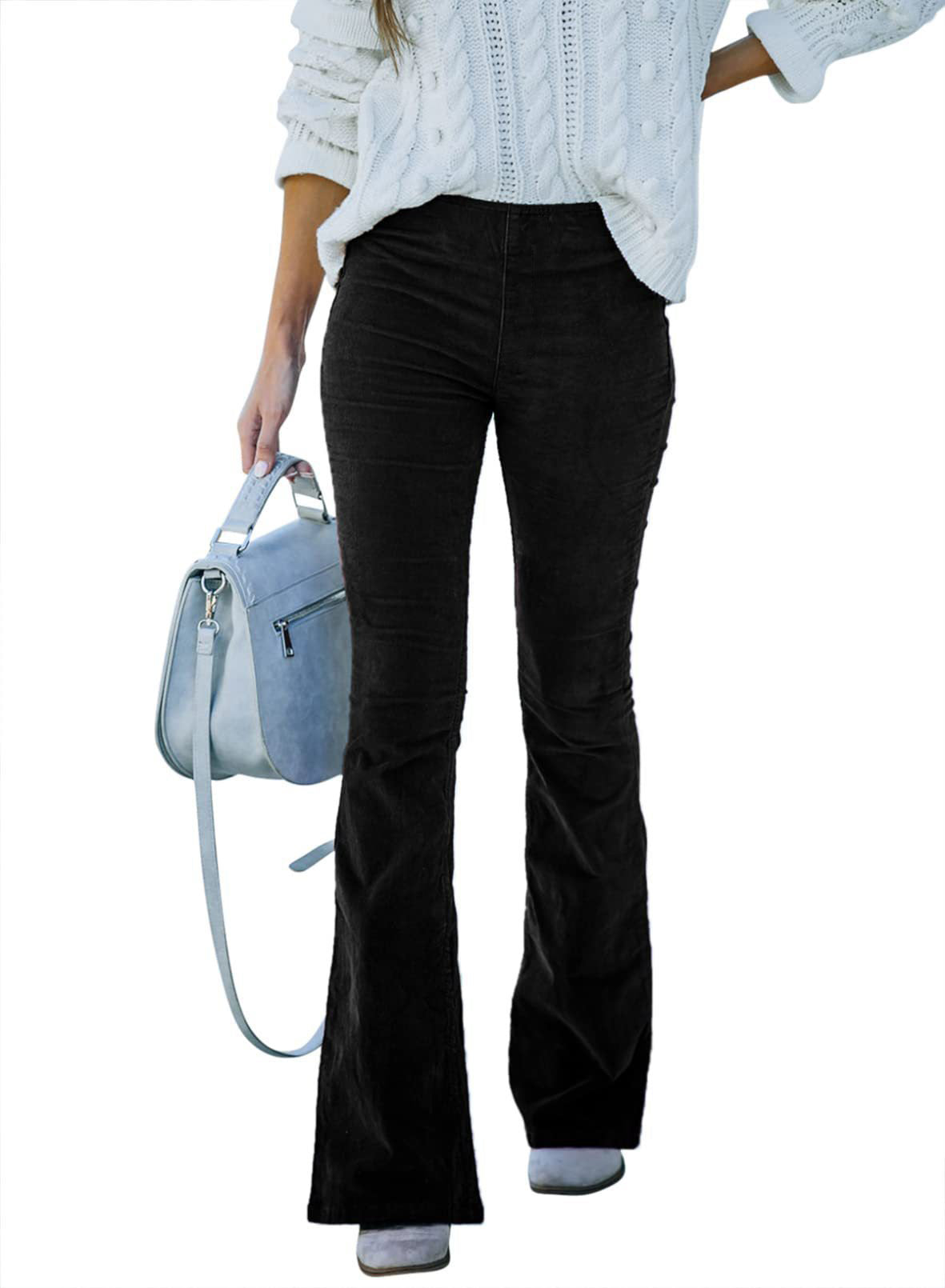 Women Solid Color High Waist Slim Fit Micro-Flare Elastic Waist Casual Pants