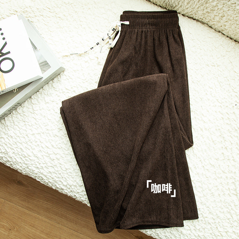 Women Loose Casual High Waist Solid Color Corduroy Wide-Leg Pants