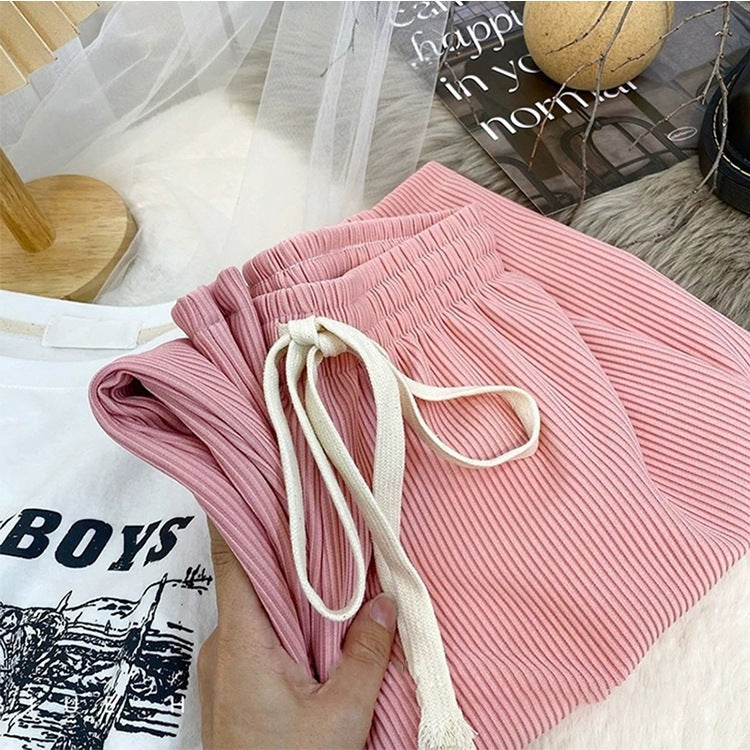 Pantalones casuales de pierna ancha y holgados de color sólido para mujer