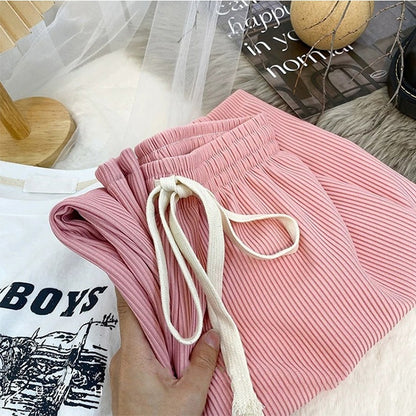 Pantalones casuales de pierna ancha y holgados de color sólido para mujer