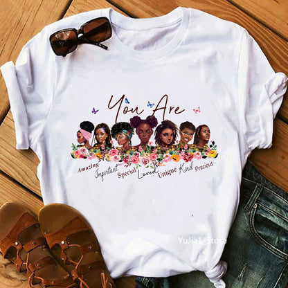 Camiseta informal de verano para mujer con estampado de dibujos animados de niña y manga corta