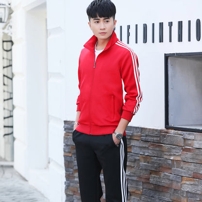 Conjunto deportivo informal para hombre y mujer con sudadera y pantalones de chándal con cremallera y estampado de rayas en contraste para pareja