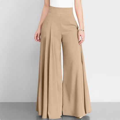 Women Fashion Casual Solid Color High Waist Wide Leg Thin Pants