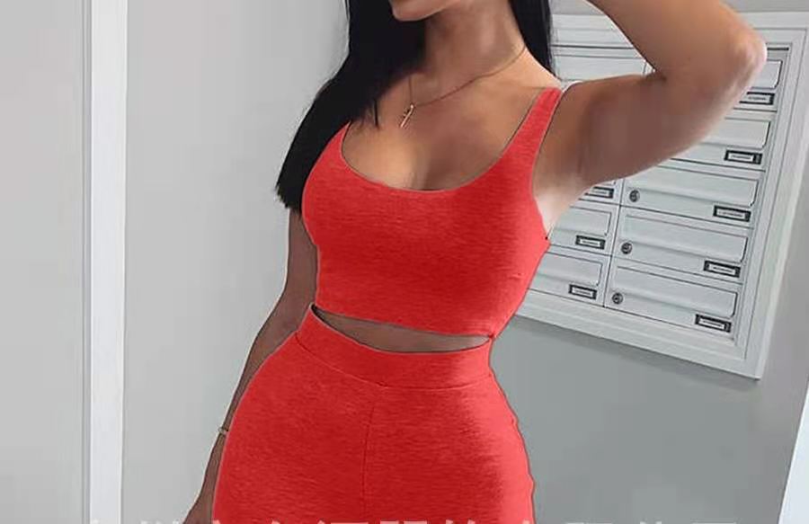 Women Fashion Casual Solid Color Tank Top High-Waiste Loose Pant Two-Piece Set