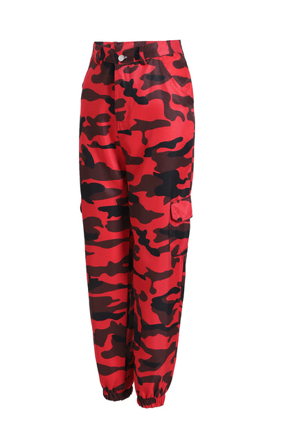 Pantalones cargo casuales con estampado de camuflaje para mujer