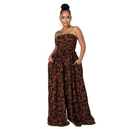 Women'S Fashion Casual Tie-Dye Printing Loose Tube Jumpsuit