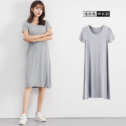 Vestido casual de manga corta de color liso para mujer