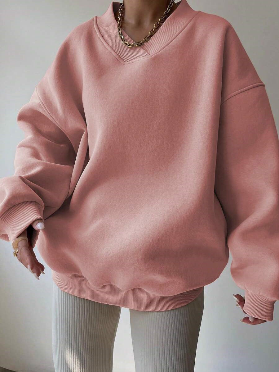 Autumn Winter Women Casual Loose Solid Color Round Neck Long Sleeve Sweatshirt