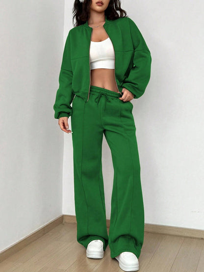 Conjunto informal de dos piezas con top y pantalón con cremallera para mujer