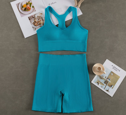Women Fashion Casual With Chest Pad Shockproof Beautiful Back Sports Vest Shorts Set