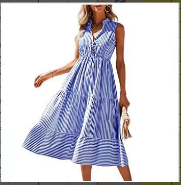 Vestido informal sin mangas con estampado de rayas para mujer
