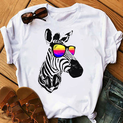 Camiseta informal de manga corta con estampado de cebra para mujer