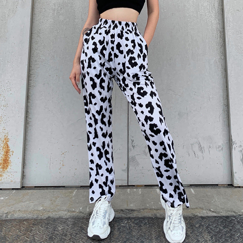 Women Fashion Simple Ripple Printing High Waist Casual Pants