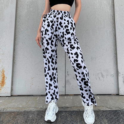 Women Fashion Simple Ripple Printing High Waist Casual Pants