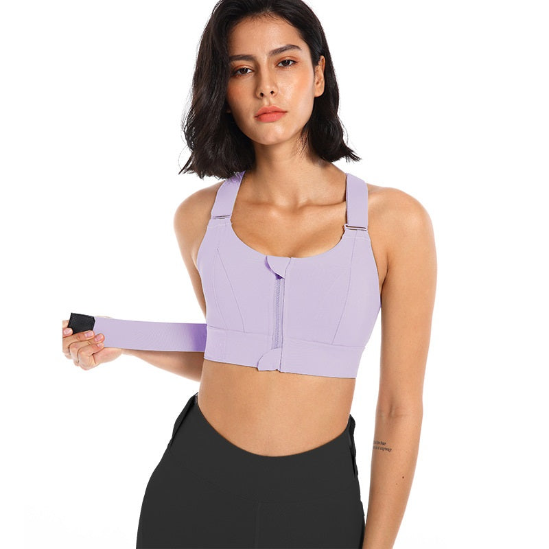 Women Casual Solid Color Yoga Zipper Plus Size Adjustable Sports Bra