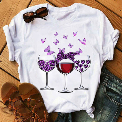 Camiseta informal de manga corta con estampado de corazón para mujer