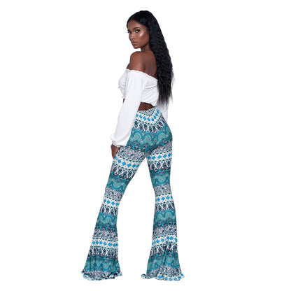 Women Printed High Waist Fashion Casual Flared Pants